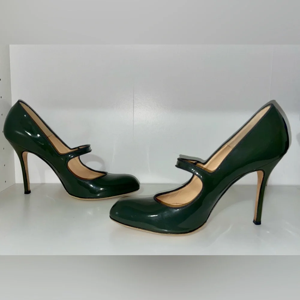 VGUC Manolo Blahnik Green Campy Mary Janes Size EU 40.5/9.5 - Picture 3 of 16